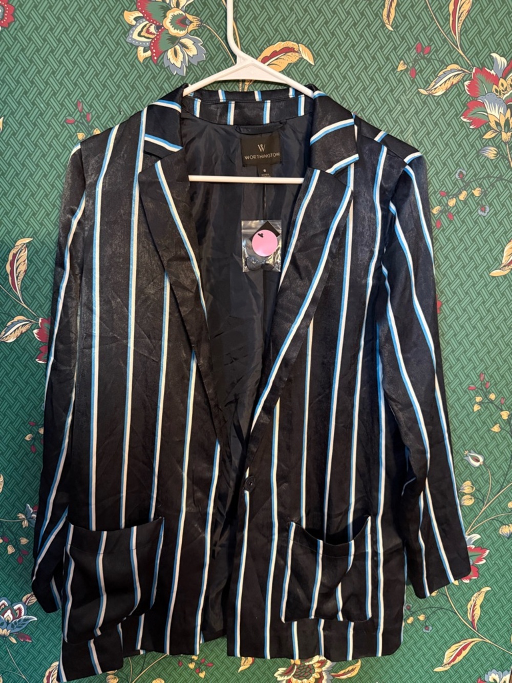 Worthington Black Blazer with Blue & White Pinstripes